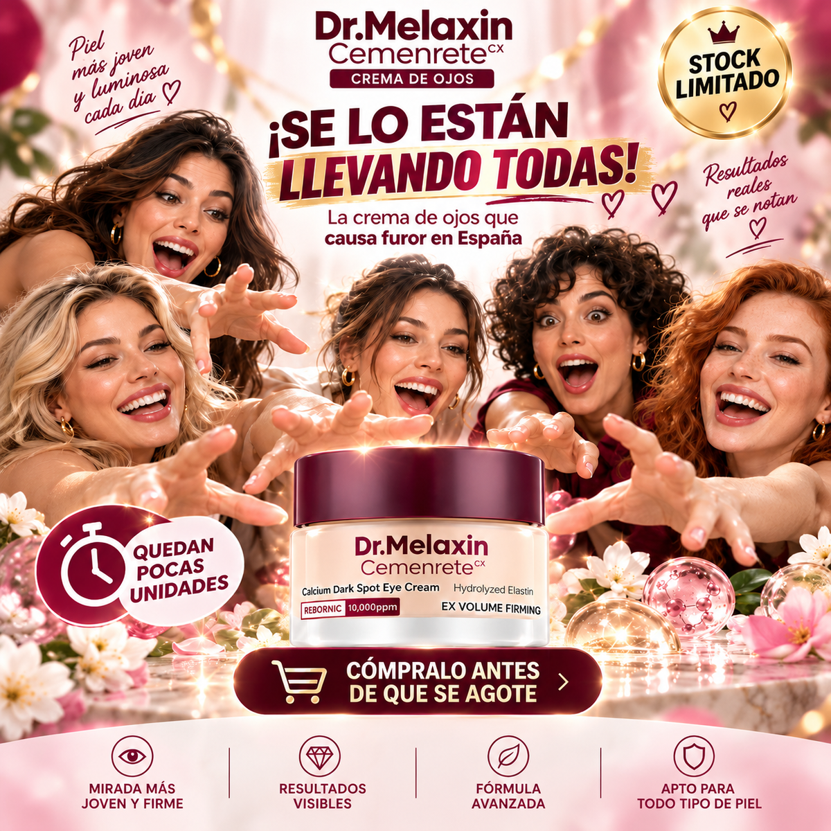 Dr.MELAXIN CEMENRETE CR - Crema de Ojos Antimanchas con Rebornic 10.000ppm, Elastina Hidrolizada, Tratamiento Reafirmante e Hidratante para Contorno de Ojos