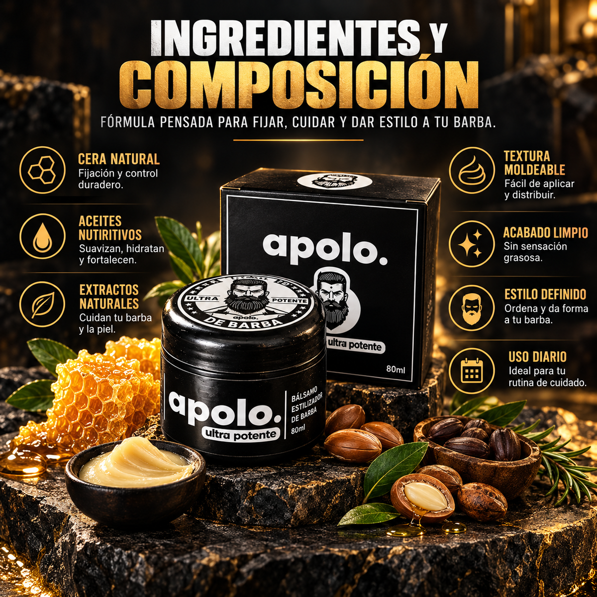 🧔🔥 APOLO ULTRA POTENTE – BÁLSAMO FIJADOR PARA BARBA 💪 Control, forma y acabado natural durante todo el día. ✨