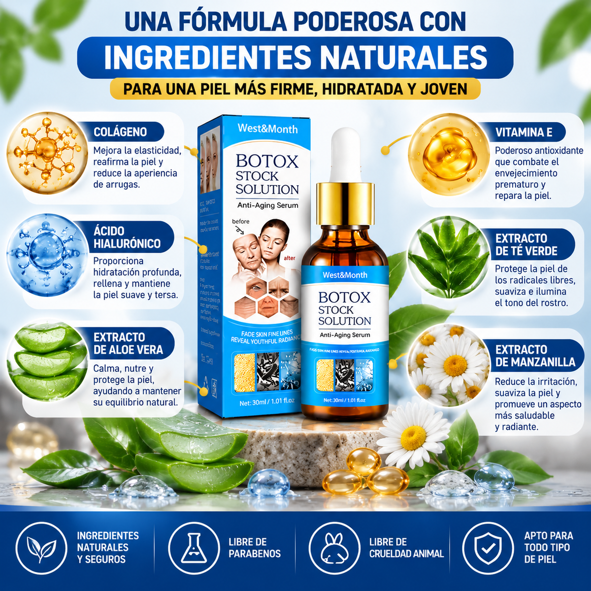 BOTOX STOCK SOLUTION – Sérum Facial Reafirmante con Efecto Lifting para una Piel Más Joven