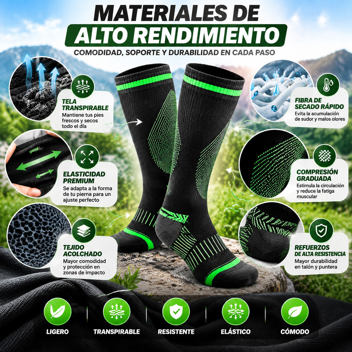 🧦 CALCETINES DE COMPRESIÓN UNISEX DEPORTIVOS | Compresión Graduada para Mejor Soporte Muscular 💪 | Tela Transpirable y Cómoda 🌬️ | Ideales para Running 🏃, Fitness 🏋️, Viajes ✈️ y Uso Diario 🚶