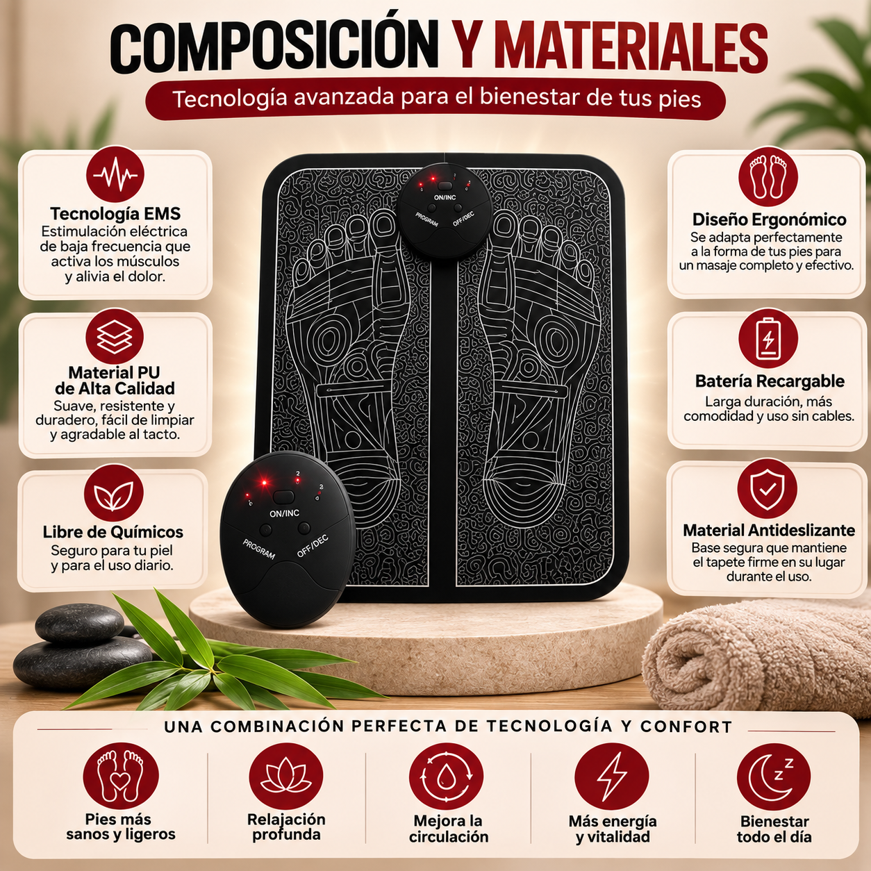 Tapete Masajeador de Pies EMS – Alivio y Relajación