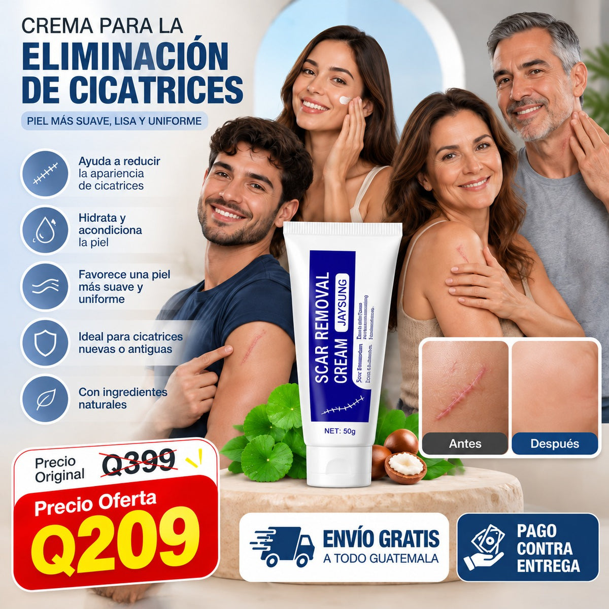 JAYSUING 🌿 Scar Removal Cream ✨ Crema para Cicatrices y Marcas 💧 Hidratación Diaria, Absorción Rápida y No Grasosa 🌱 Con Centella, Squalane y Shea Butter 🧴 50 g