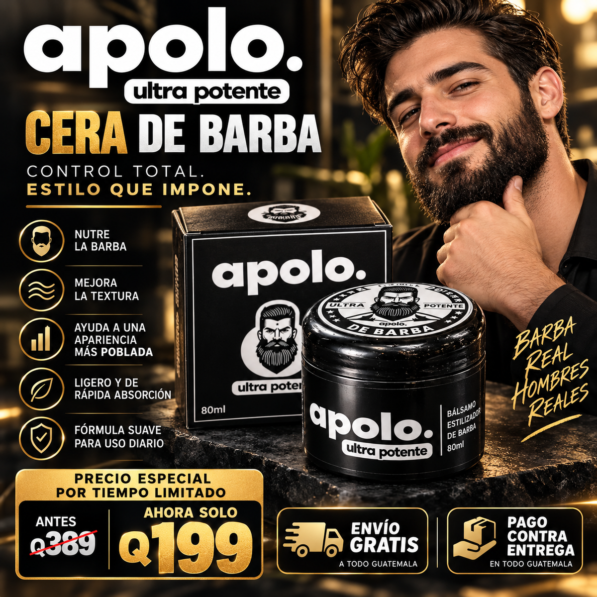🧔🔥 APOLO ULTRA POTENTE – BÁLSAMO FIJADOR PARA BARBA 💪 Control, forma y acabado natural durante todo el día. ✨