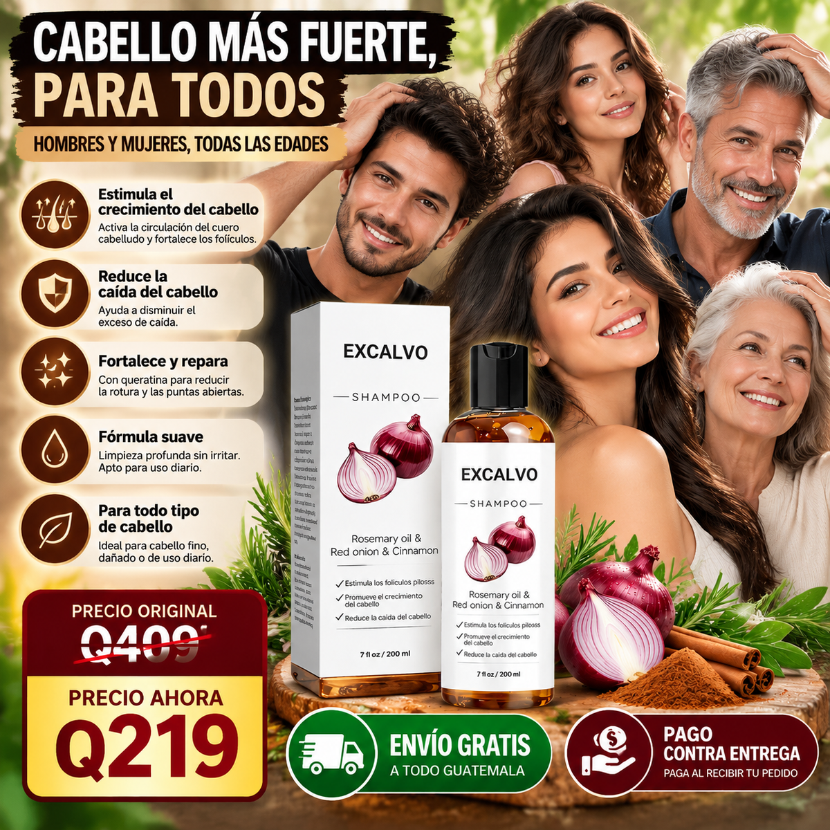 🧅EXCALVO SHAMPOO CEBOLLA ROJA| Reparación y Fortalecimiento Capilar con Romero 🌱 y Queratina ✨