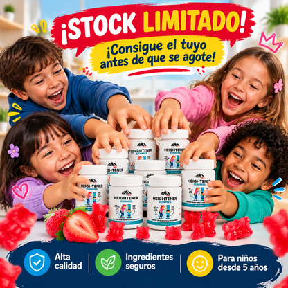 🍓 PURE HEALTH MAX Heightener Gummies | 🌱 Para Crecer de Estatura | 💪 Calcio, Zinc y Vitaminas C, D3 y K2 | 🦴 Apoyo Óseo | 😋 Sabor Fresa