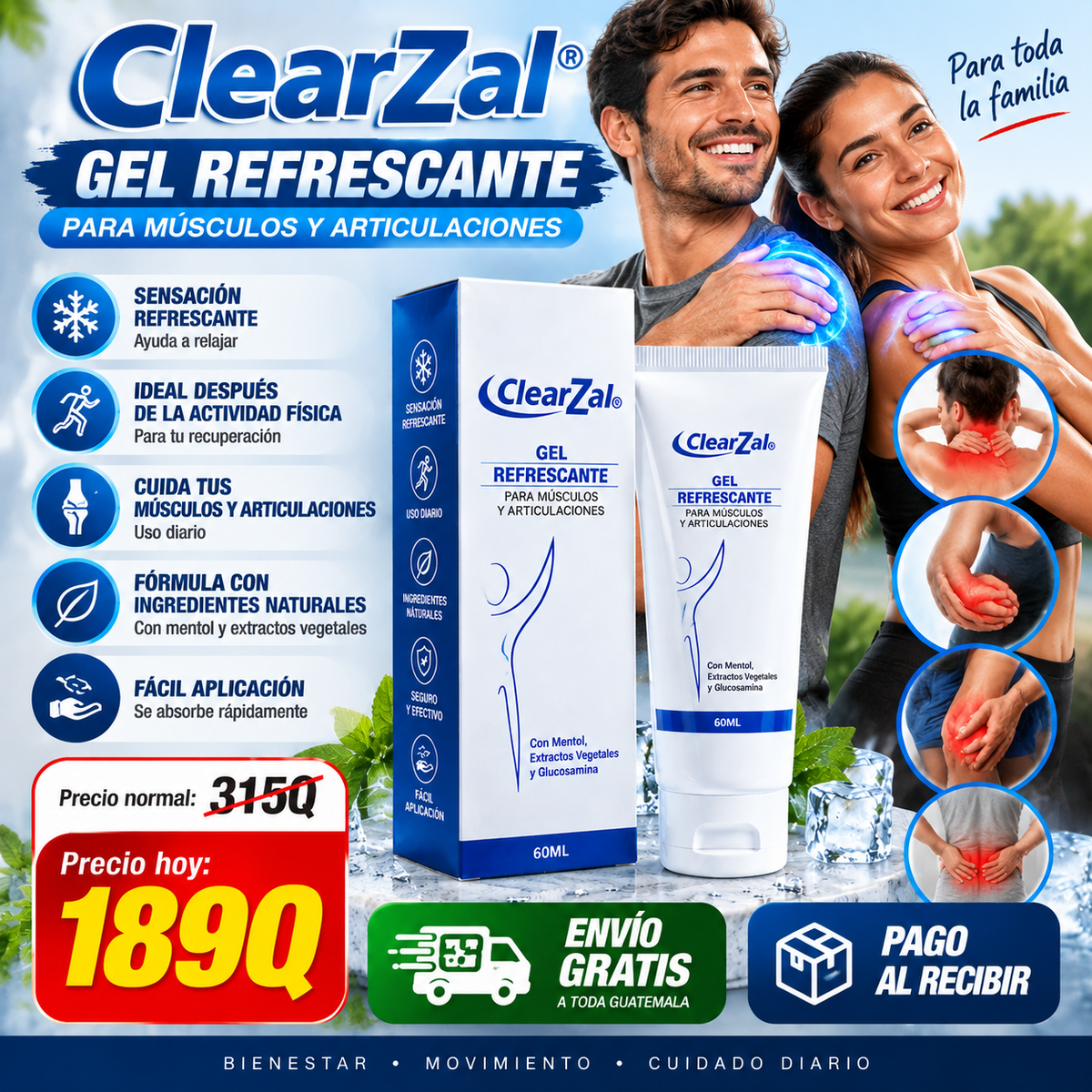 CLEARZAL - gel muscular y articular 60ml – alivio rápido efecto frío