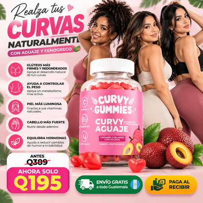 🍑💗CURVY GUMMIES de Aguaje y Fenogreco para el Cuidado de Glúteos, Piernas y Curvas Femeninas 🌿✨ Suplemento con Vitaminas A, C y E, 60 Gomitas Sabor Frutal 🍓