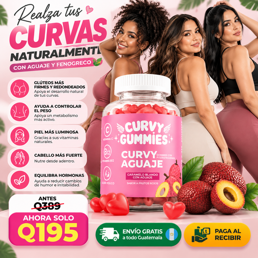 🍑💗CURVY GUMMIES de Aguaje y Fenogreco para el Cuidado de Glúteos, Piernas y Curvas Femeninas 🌿✨ Suplemento con Vitaminas A, C y E, 60 Gomitas Sabor Frutal 🍓