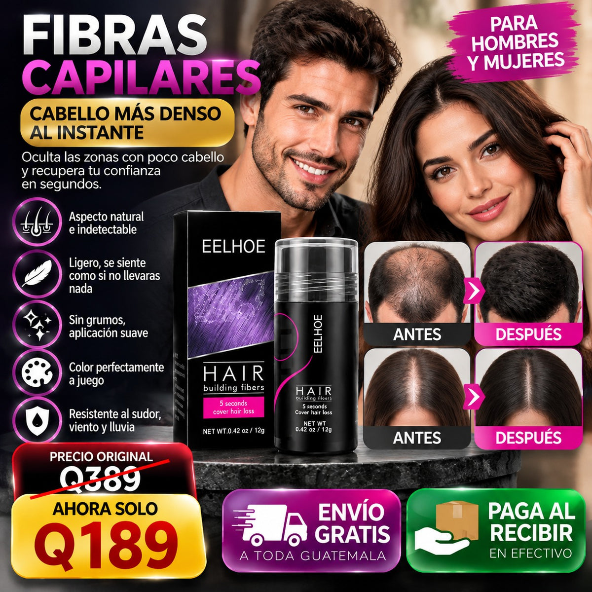 🔥 EELHOE Fibras Capilares ✨ | ¡Disimula las Zonas con Poco Cabello en Segundos! 💇‍♂️ Más Volumen, Aspecto Natural y un Peinado con Más Densidad 🖤
