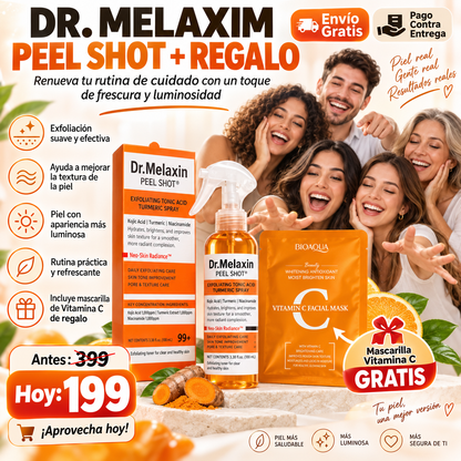 Dr. Melaxin Peel Shot – Spray Exfoliante con Ácido Kójico y Cúrcuma para Cuerpo y Pies | Piel Más Suave, Luminosa y Uniforme