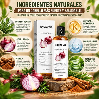 🧅EXCALVO SHAMPOO CEBOLLA ROJA| Reparación y Fortalecimiento Capilar con Romero 🌱 y Queratina ✨