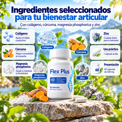 💙 FLEX PLUS | Cuida tus Articulaciones Cada Día 🌿 | Fórmula Avanzada con Ingredientes Seleccionados | Apoyo para Movilidad, Flexibilidad y Bienestar Articular | 60 Cápsulas