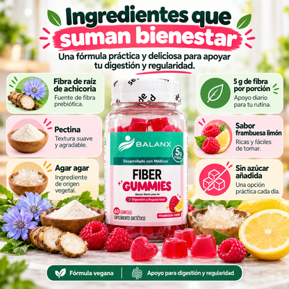 🍓GOMITAS DE FIBRA PARA ADULTOS🍋 - 5g de Fibra por Porción, Sabor Frambuesa Limón, Fórmula Vegana Sin Azúcar Añadida, Suplemento Diario para Apoyar la Digestión 🧘‍♀️ y la Regularidad Intestinal