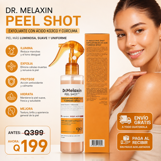 Dr. Melaxin Peel Shot – Spray Exfoliante con Ácido Kójico y Cúrcuma para Cuerpo y Pies | Piel Más Suave, Luminosa y Uniforme