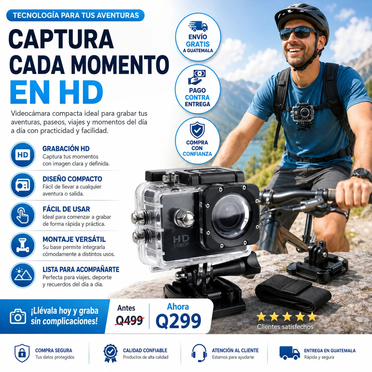 Cámara de Acción Impermeable HD 1080P — Graba tus Aventuras en HD 📸🌊
