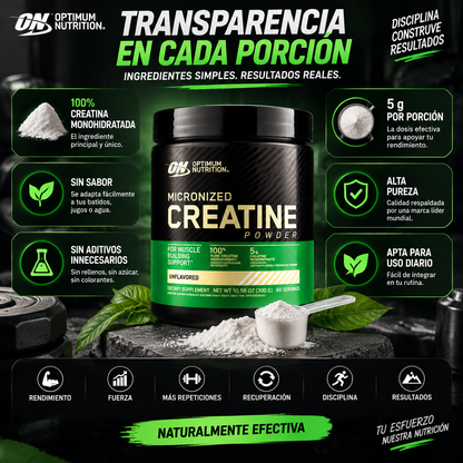 CREATINA MICRONIZADA 100% PURA Aumenta tu fuerza, mejora tu rendimiento y apoya el crecimiento muscular