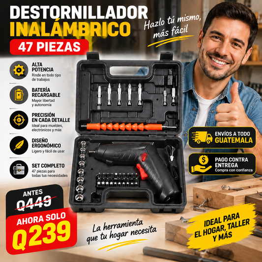 ⚡ DESTORNILLADOR INALAMBRICO 47 PZS – ¡Todo lo que necesitas en un solo kit