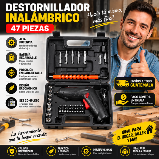 ⚡ DESTORNILLADOR INALAMBRICO 47 PZS – ¡Todo lo que necesitas en un solo kit